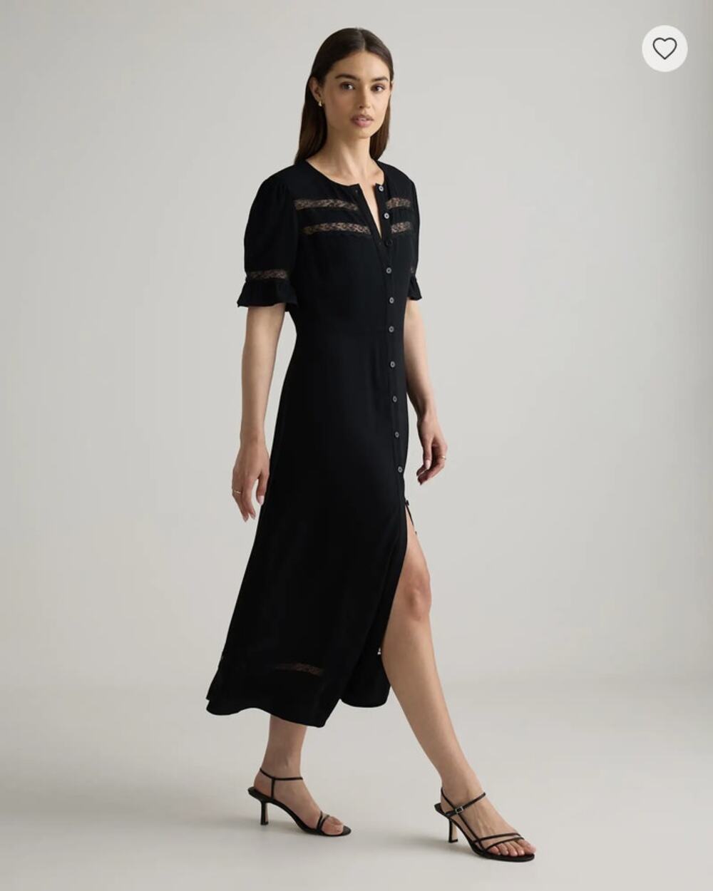 QUINCE Lightweight Crepe Lace Inset Midi Dress Black NWT Size XS